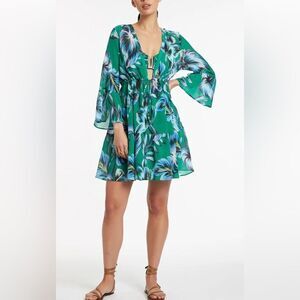 Jets Australia Viva Cover Up Lightweight Gauzy Emerald Floral Resort Dress 8